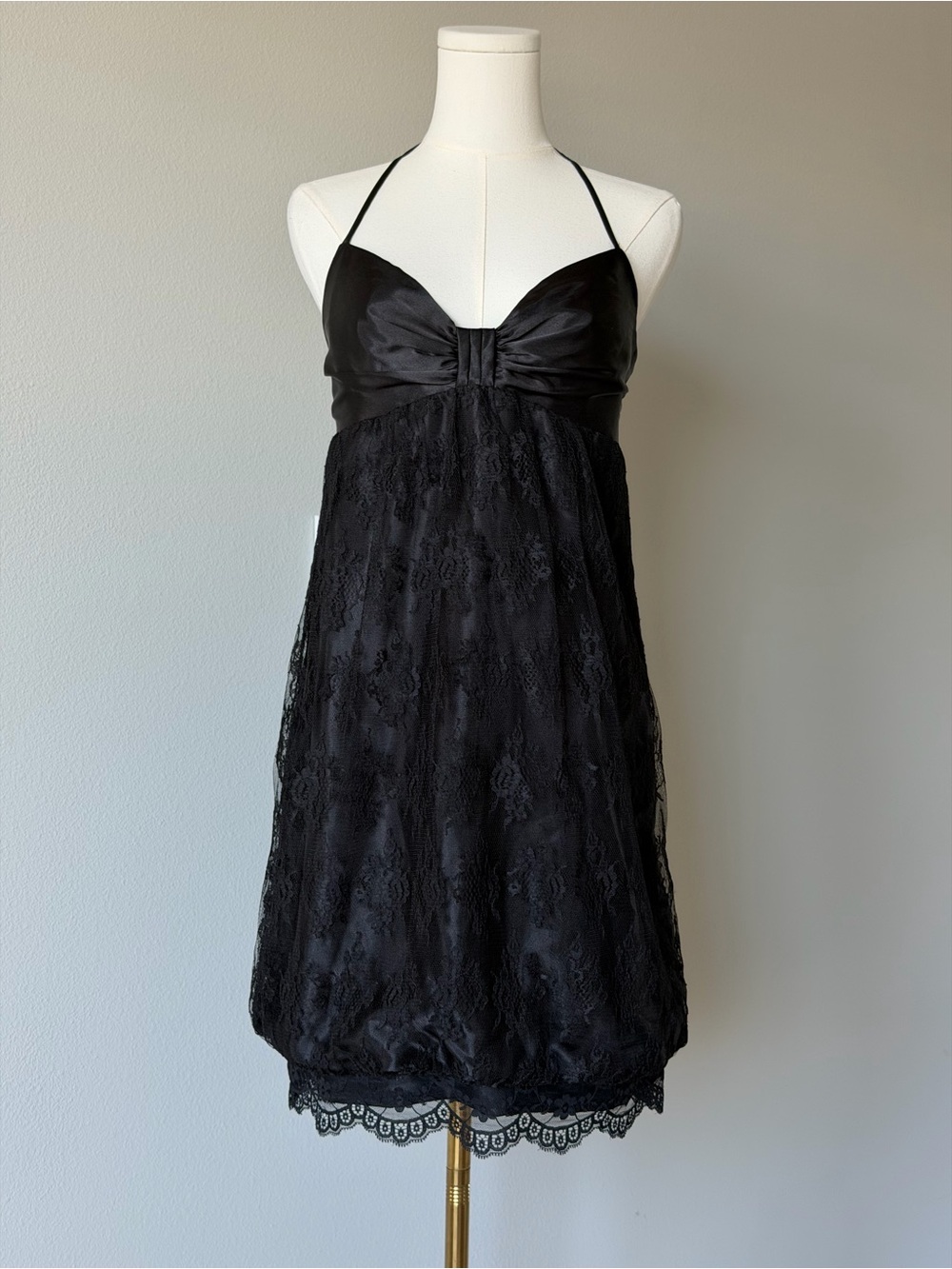 Jessica McClintock For Gunne Sax Black Lace Halter Bubble Mini Dress - 5 Juniors